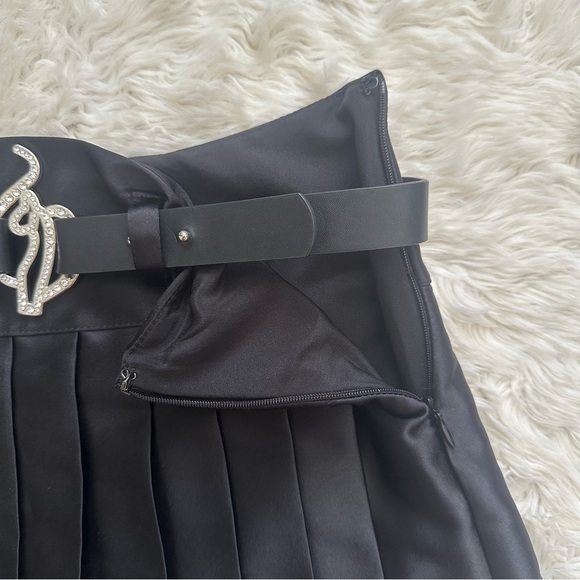 Baby Phat x Forever 21 Skirt Pleated Mini Satin Jeweled Belt Y2K Black Sz XS - Picture 7 of 12